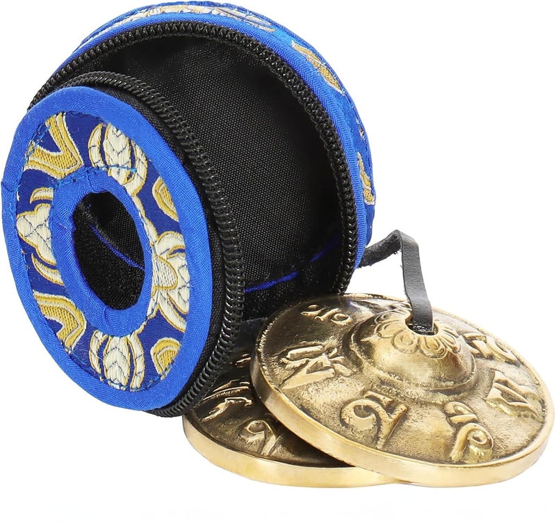 Ohm Store Tibetan Mantra Tingsha Bells with Blue Case- Handcrafted Meditation Accessory for Mindfulness, Yoga, and Sound Healing - Image 1